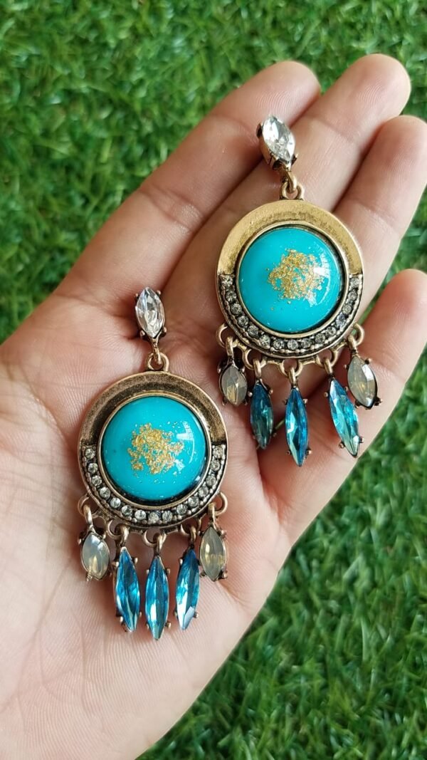 Western Mint Blue Metal Stone Earring BJW018 - Image 3