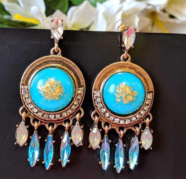 Western Mint Blue Metal Stone Earring BJW018
