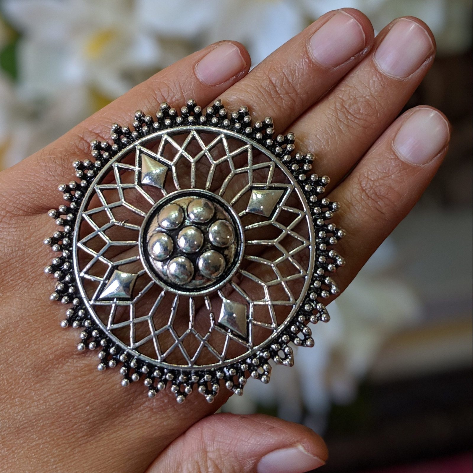 Teejh Cinthiya Silver Oxidised Ring