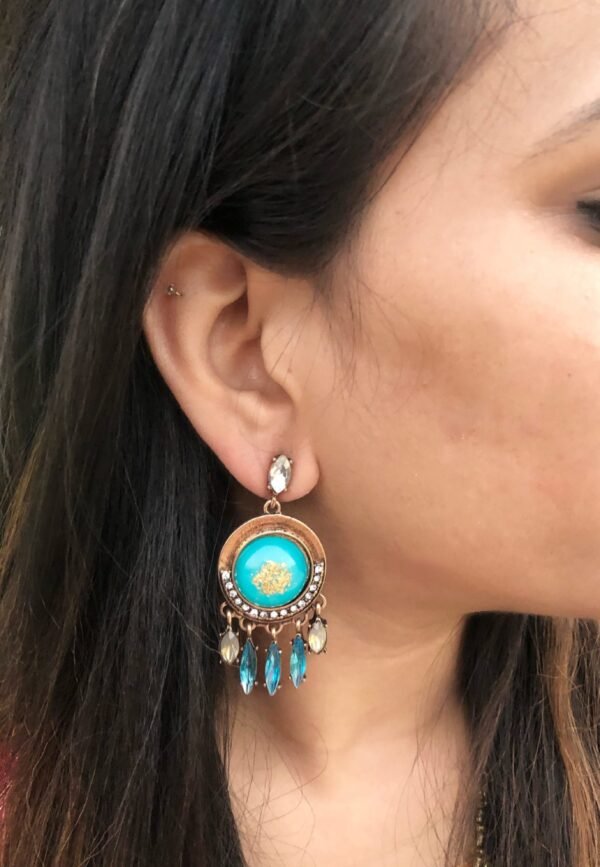 Western Mint Blue Metal Stone Earring BJW018 - Image 2