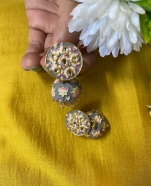 Buy grey handpainted meenakari earrings