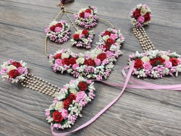 customized flower jewellery set for haldi for bridal