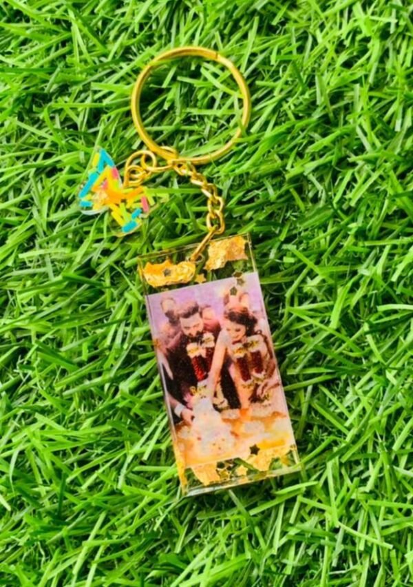 Glitter Resin Photo Keychain with Charm