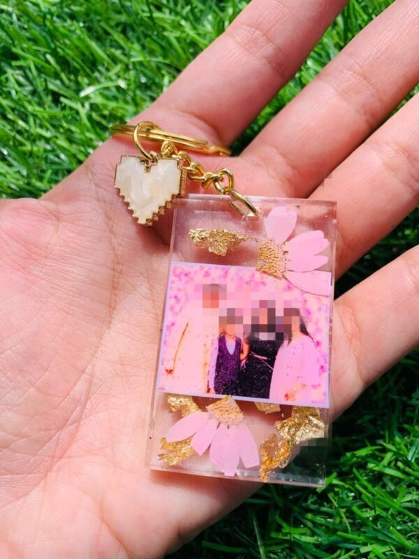 Glitter Resin Photo Keychain with Charm