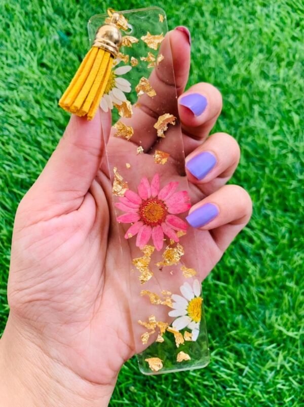 Floral Glitter Resin Bookmarks with Tassel