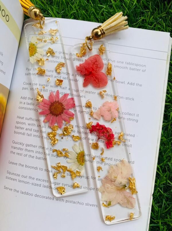 Floral Glitter Resin Bookmarks with Tassel