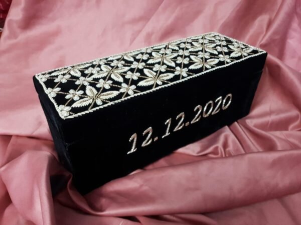 Black Choora/Bangle Box With Hand Work Of Dabka And Pearls