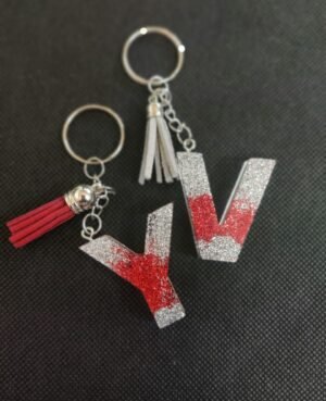 Resin letter keychain with tassel & Glitter effect