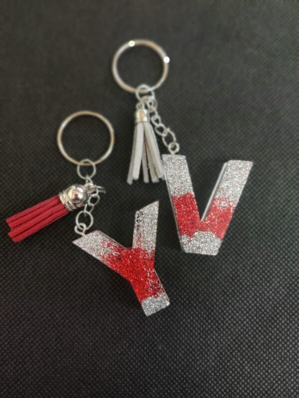 Resin letter keychain with tassel & Glitter effect