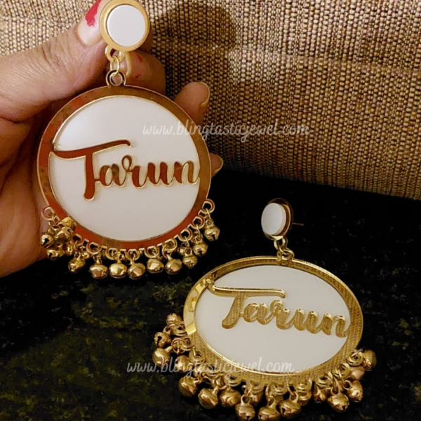 customized white groom name earring for bride to be