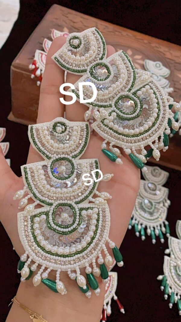 Buy beaded green color handmade earrings