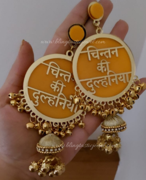 customized dulhaniya earrings with stone and jhumkhi