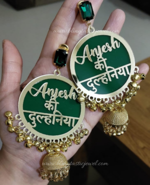 customized dulhaniya earrings with stone and jhumkhi