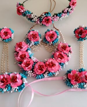 pink and blue floral set for baby shower with taira(hairband)