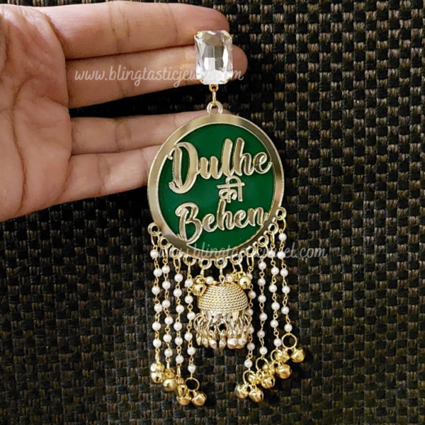 Customized dulhan ki behen earring with stone and jhumkhi with customized mangtikka