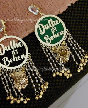 Customized dulhan ki behen earring with stone and jhumkhi with customized mangtikka