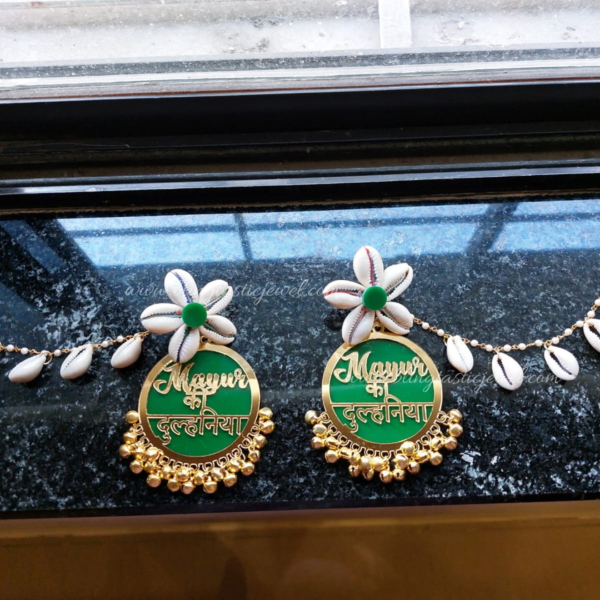 customised shell dulhania earrings with shell extensions