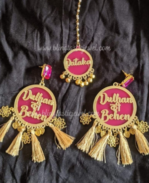 Customized dulhania earring with tassel and mangtika