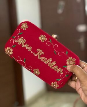 customized embroidered name clutches