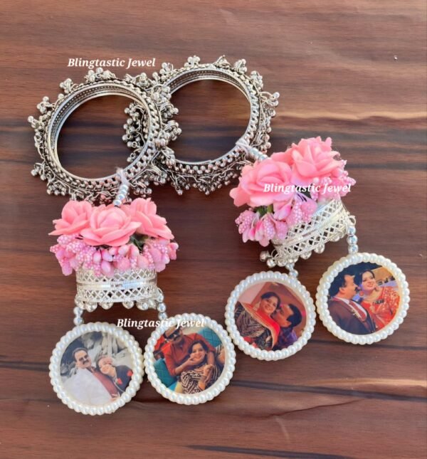 Customised photo and floral kalaree in silver oxodised - Image 2