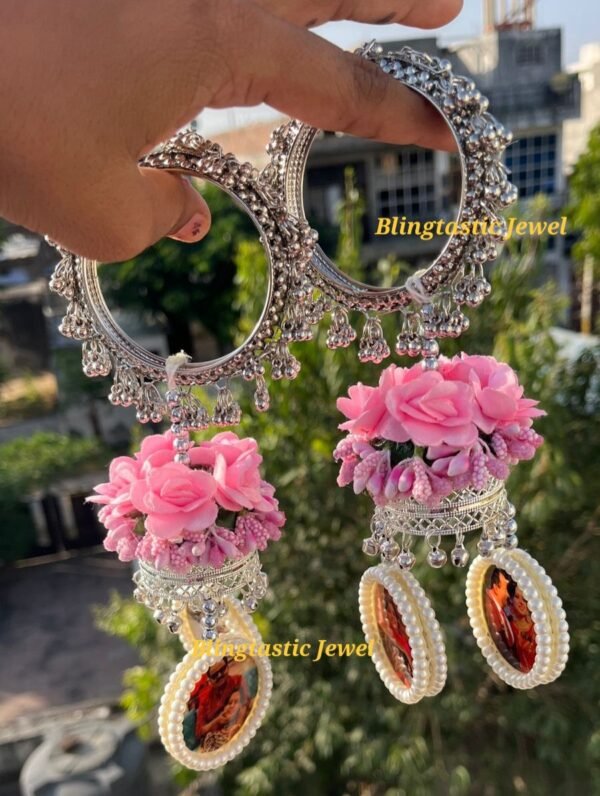Customised photo and floral kalaree in silver oxodised