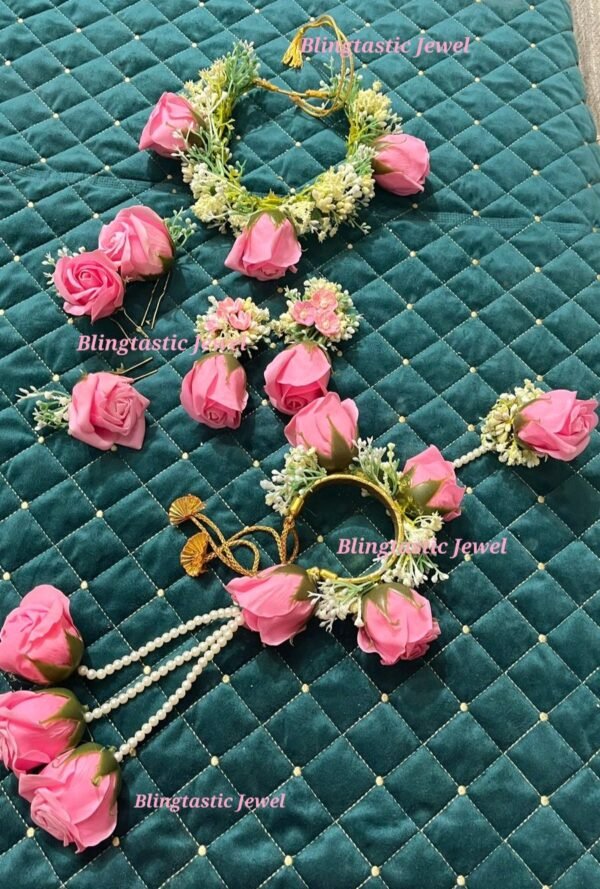 Artificial flower Baby Pink Rose & Baby Breath Haldi Jewellery